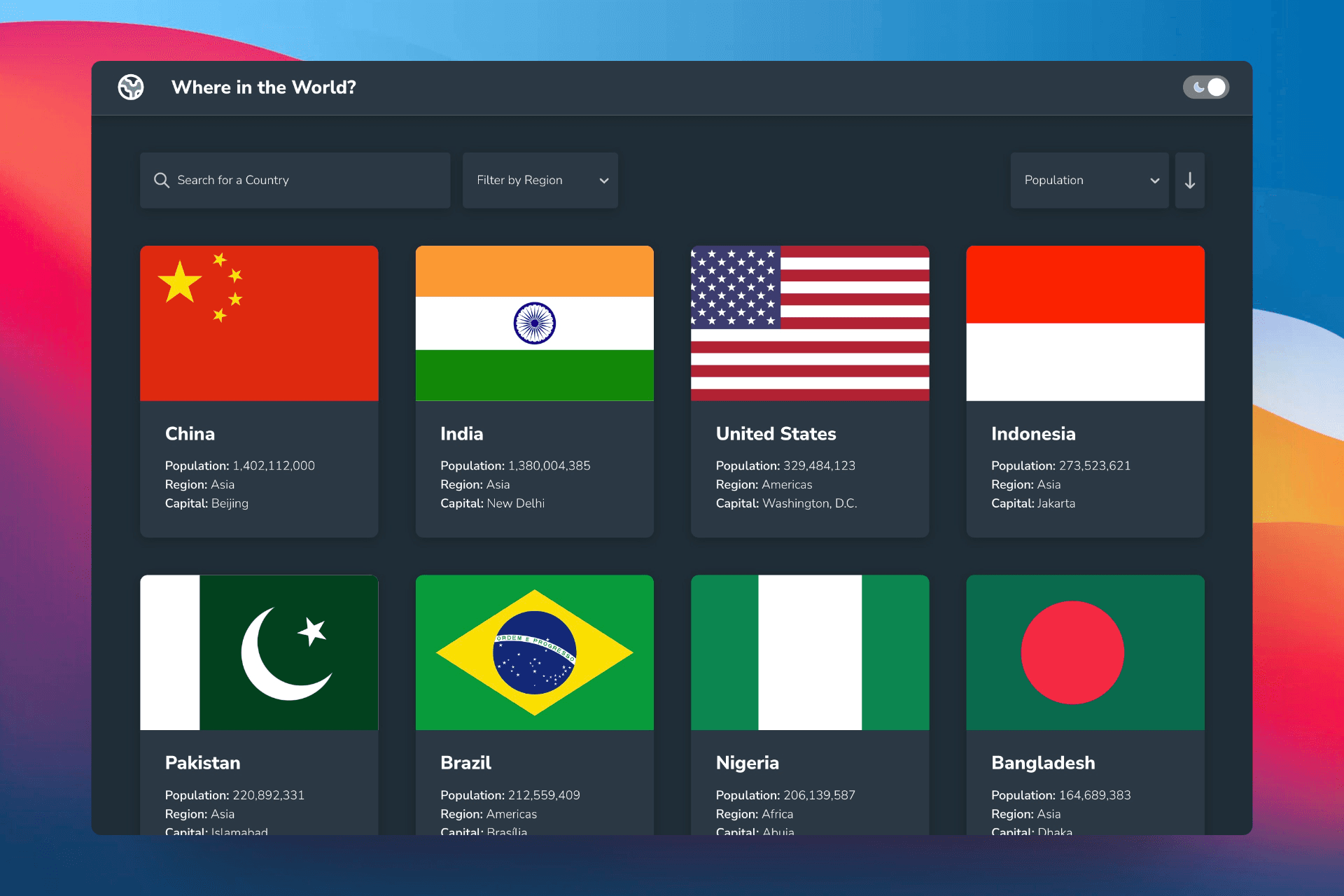 REST Homepage in dark-mode colour scheme